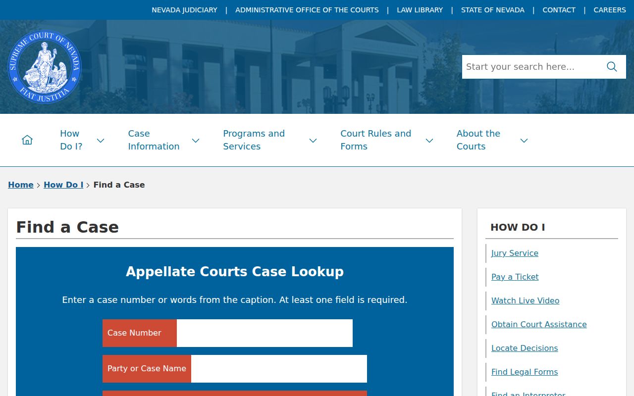 Humboldt County criminal court case appeal search through Nevada Judiciary