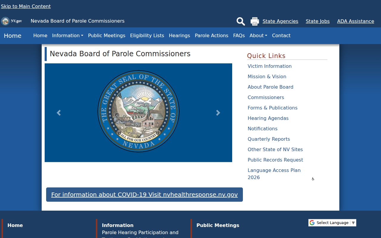 Nevada parole authority for Humboldt County supervision records